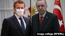Колаж: Еманюел Макрон (вляво) и Реджеп Ердоган