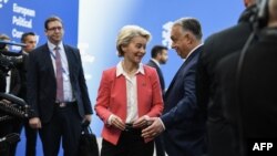 Orbán Viktor fogadja Ursula von der Leyent, az Európai Bizottság elnökét a Puskás Ferenc Stadionban 2024. november 7-én