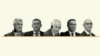 Nga e majta: Hashim Thaçi, Kadri Veseli, Jakup Krasniqi, Rexhep Selimi dhe Salih Mustafa - ish-udhëheqës të Ushtrisë Çlirimtare të Kosovës, që përballen me akuza për krime lufte dhe krime kundër njerëzimit.