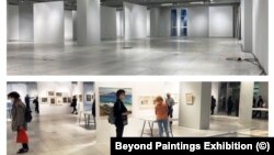 Част от пространството на изложбата - преди и след подредбата. Откакто е открита, изложбата се посещава от близо 100 души всеки ден.