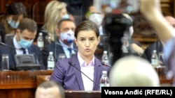 Ана Брнабиќ го презентира своето излагање во Собранието на Србија, во кое ги презентираше приоритетите и програмата на новата Влада. Белград 28 октомври 2020 година