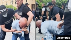 გიორგი ჩხეიძეს პოლიციელები აკავებენ.