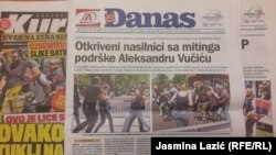 Naslovnice sa fotografijama napada na novinare na skupu tokom polaganja predsedničke zakletve Aleksandra Vučića