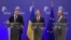Петр Порошенко, Дональд Туск и Жан-Клод Юнкер. Брюссель, 16 декабря 2015 года