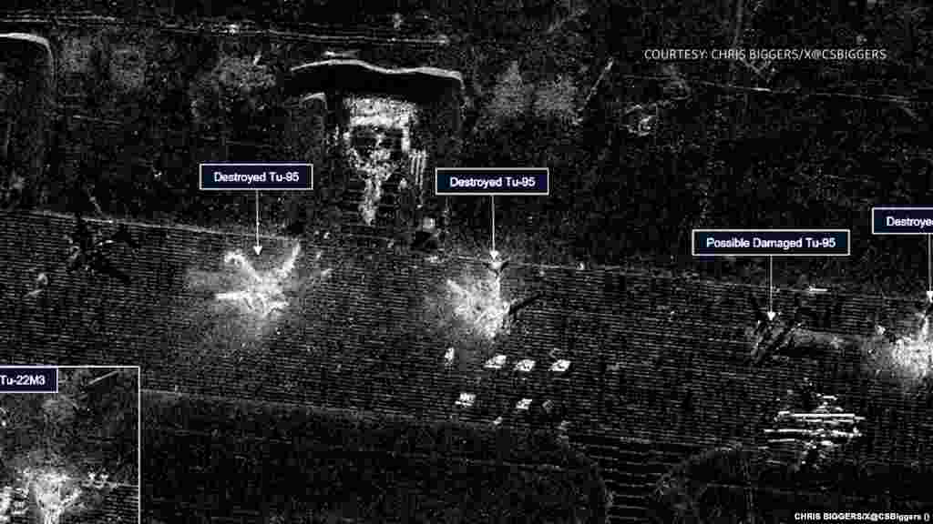 Спутниковое изображение российской базы после удара украинских беспилотников