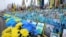 Ukraine - an unofficial memorial in Kyiv's Independence Square to soldiers who have died in the war - screen grab