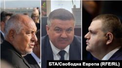 Колаж със снимка на областния управител на Разград Владимир Димитров между лидера на ГЕРБ Бойко Борисов и лидера на „ДПС – Ново начало“ Делян Пеевски