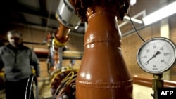  Tehničar, zaposlen u državnoj plinskoj kompaniji Sarajevo Gas, pokazuje nulti pritisak na mjeraču u postrojenju za distribuciju plina u blizini Sarajeva, 7. januar 2009.