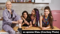 Yuma (left), Alina (second from right) with her girlfriend Ksyusha, and Mila (far right)