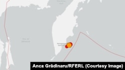 Zona din Oceanul Pacific în care au avut loc cutremurele majore duminică dimineață.