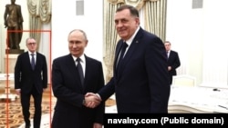 Duško Perović sa ruskim predsjednikom Vladimirom Putinom i predsjednikom bh. entiteta Republika Srpska Miloradom Dodikom