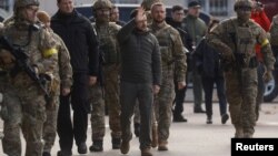 Predsednik Ukrajine Volodimir Zelenski u centru Hersona nakon oslobođenja, 14. novembar 2022. 