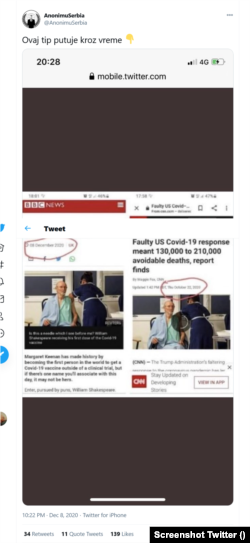 Za širenje neistinitih informacija zloupotrebljen je i trenutak vakcinisanja druge osobe u Velikoj Britaniji, 81-godišnjeg Vilijama Šekspira