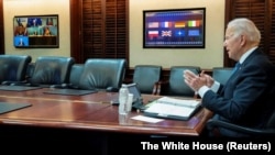 Američki predsjednik Joe Biden razgovara s evropskim liderima o Rusiji i situaciji u Ukrajini tokom video konferencije iz Bijele kuće u Washingtonu, SAD, 24. januara 2022.