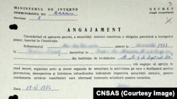 Angajament de colaborare cu Securitatea semnat de elevul unul liceu din Bacău.