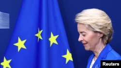 Председателката на Европейската комисия Урсула фон дер Лайен в Брюксел, 10 април 2025 г.