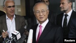 IAEA Director-General Yukiya Amano briefs reporters in Vienna on May 22, after his trip to Tehran.