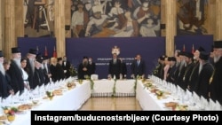 Porfirije, Vučić i Dodik na ručku sa episkopima Srpske pravoslavne crkve u Predsedništvu u Beogradu, 27. maj
