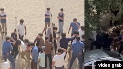 Дар навор дида мешавад, ки чанд мард ҷавонеро маҷбур ба ҷое бурданӣ ҳастанд.