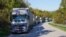 KOSOVO/SERBIA: Trucks waiting at Merdare border crossing on Serbian side, close to Kosovo
