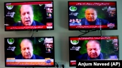 Pakistani news channels aired former Prime Minister Nawaz Sharif's address to a meeting of opposition parties in Islamabad on September 21.