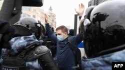 Кадър от протестите в Москва, 31 януари 2021 г.