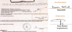A baloldalon Rusin Roland nevének hamisított aláírása szerepel a közmunkás szerződésen. A jobb oldalon alul pedig Rusin Roland saját kezűleg írt szignója.