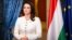 A handout picture shows Hungary's President Katalin Novak as she announces her resignation in the presidential palace of Budapest on February 10, 2024.