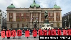 Белград, СРБИЈА - Улична акција по повод Меѓународниот ден против фемицидот. 