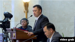 Садыр Жапаров во время выступления в госрезиденции «Ала-Арча». 10 октября 2020 года.