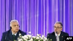 Виена - унгарскиот премиер Виктор Орбан (лево) на состанок со претседателот на десничарската Партија на слободата на Австрија, Херберт Кикл, 30 јуни 2024 година.
