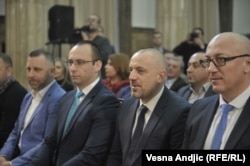 Milan Radoićić (drugi desno) u predsedništvu Srbije u februaru 2019. sa drugim srpskim političarima sa Kosova Goranom Rakićem, Igorom Simićem i Daliborom Jevtićem