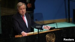 Secretarul general ONU, Antonio Guterres vorbind despre „iarna nemulțumirilor mondiale”, în deschiderea Adunării Generale ONU de la New York, 20 septembrie 2022.