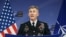 U.S. General John Nicholson holds a news conference after a North Atlantic Council (NAC) defense ministers meeting in Brussels on November 9.