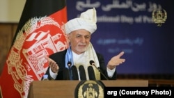 Afghan President Ashraf Ghani pictured delivering a speech on the occasion of World Peace Day. He urged the UN General Assembly on September 23 to help his nation achieve peace.
