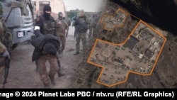 Руски воен филтрационен камп на почетокот на 2022 година во градот Нарулија јужно од Белорусија на почетокот на 2022 година