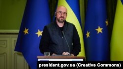 Charles Michel, az Európai Tanács elnöke kijevi látogatásán, 2022. április 20-án