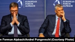 Претседателите на Србија и на Косово, Александар Вучиќ и Хашим Тачи.