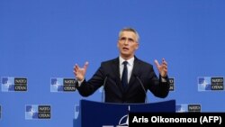 Генералниот Секретар на НАТО Јенс Столтенберг, на еден од состаноците на Северноатлантскиот совет