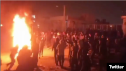 A picture from social media purportedly showing an anti-government protest in Abdana in Ilam Province on November 17