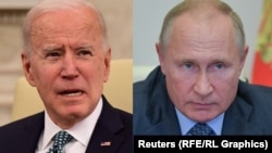 Колаж от снимки на американския президент Джо Байдън (вляво) и руския президент Владимир Путин.
