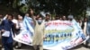 Afghans protest against the Iranian regime and demand justice for Afghans allegedly killed by the Iranian security forces, in Jalalabad, on June 8.