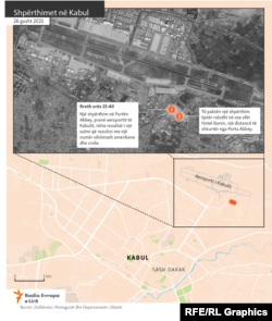 Lokacioni ku ndodhën shpërthimet në Kabul.