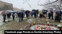 Građani i aktivisti grupe "Pravda za Davida" okupili su se na ušću Crkvene u Vrbas gdje je 24. marta 2018. pronađeno tijelo Davida Dragičevića (Banja Luka, 31. januar 2021.)