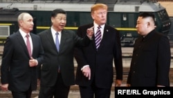 Colaj foto - Vladimir Putin, Xi Jinping, Donald Trump, Kim Jong-Un