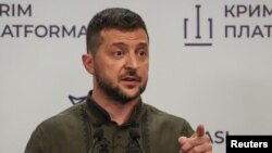 Ukrajinski predsjednik Volodimir Zelenski govori 23. augusta tokom Krimske platforme, godišnjeg foruma koji organizira Kijev kako bi osigurao da ruska nasilna aneksija poluostrva ostane u centru pažnje globalne javnosti.