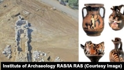 Câteva vase de ceramică extrase din mormintele excavate la Movila Spitalului.