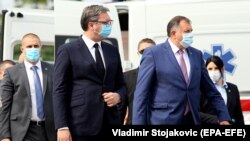 Predsednik Srbije Aleksandar Vučić i član Predsjedništva BiH Milorad Dodik. Susret u Banja Luci, 23. jula 2020. 