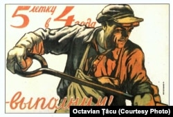 Afiș propagandistic sovietic: Cincinalul în patru ani