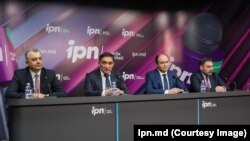 De la stânga la dreapta: Ion Chicu, Alexandr Stoianoglo, Ion Ceban și Marc Tcaciuc, în conferința de presă din 31 ianuarie 2025.
